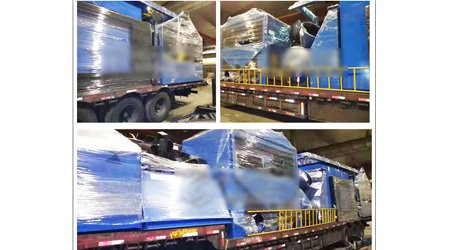 發(fā)往遼寧營(yíng)口Q6926輥道通過式拋丸機(jī)第二車裝車發(fā)貨現(xiàn)場(chǎng)